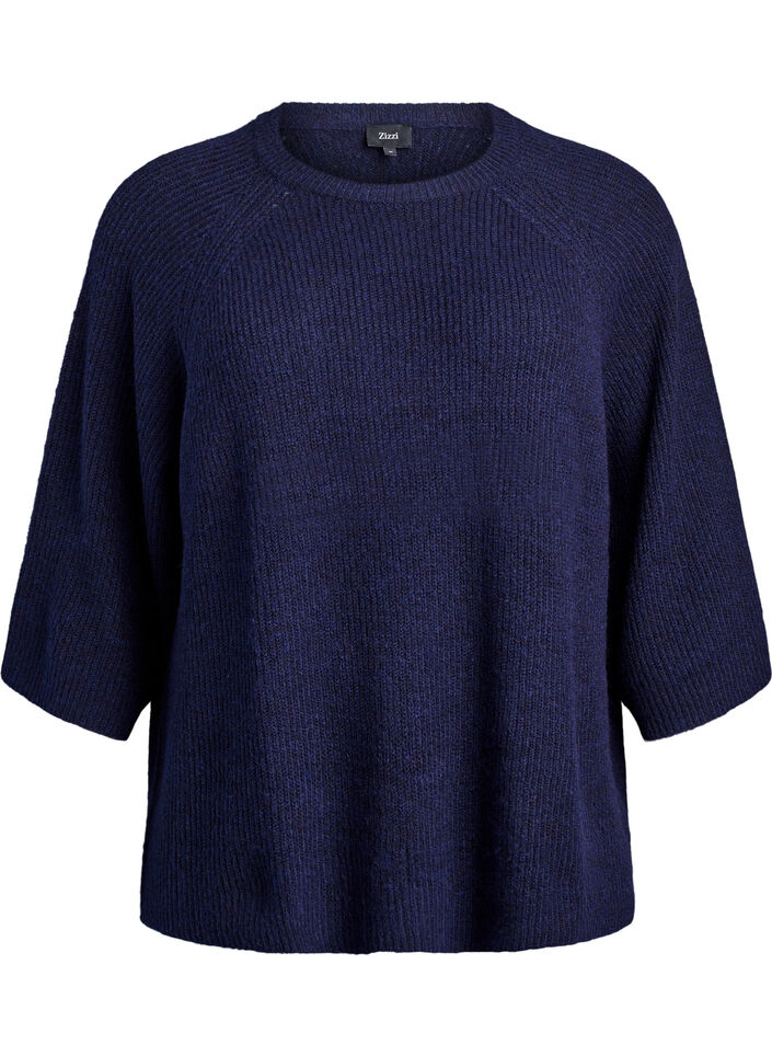 Geribde trui met 3/4 mouwen, Blauw, Packshot image number 0