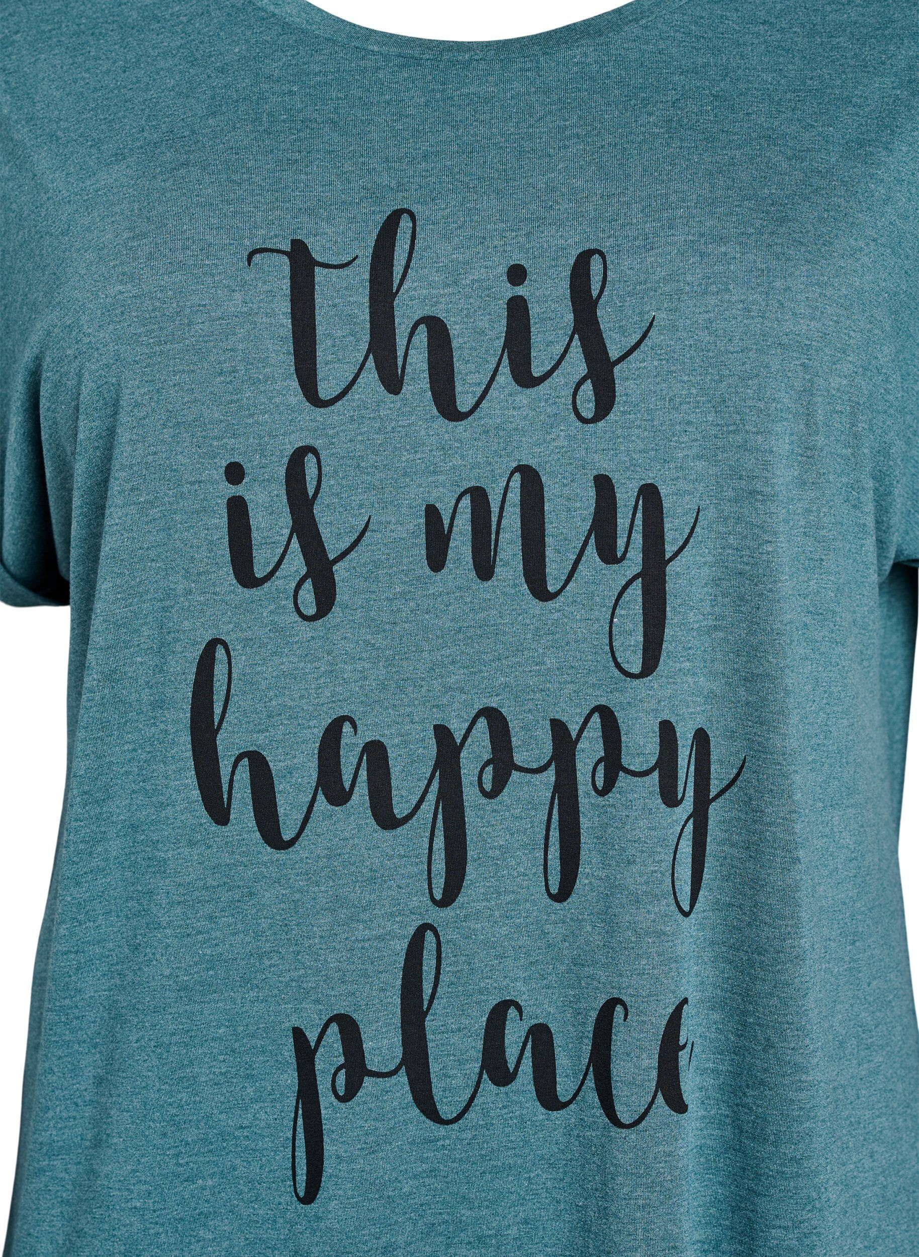 Zizzi Nachtjapon met korte mouwen en tekstopdruk, Groen, Packshot image number 2