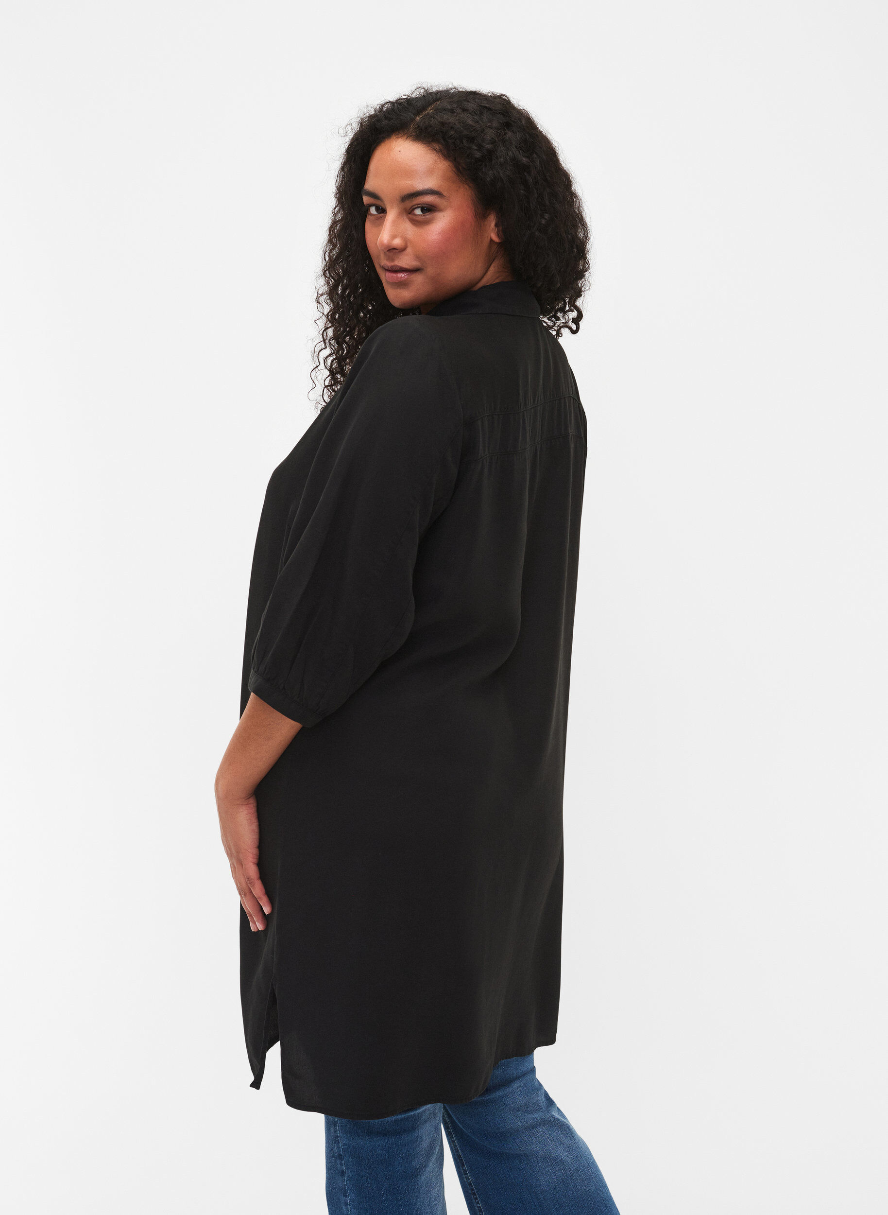 Zizzi Lang overhemd met 3/4-mouwen van lyocell (TENCEL&trade;), Black, Model image number 1