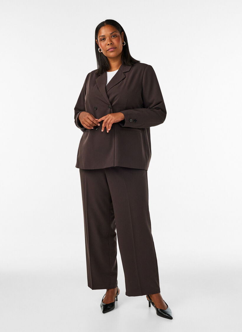 High-waist op maat gemaakte broek met geperste plooien, Bruin, Model image number 0