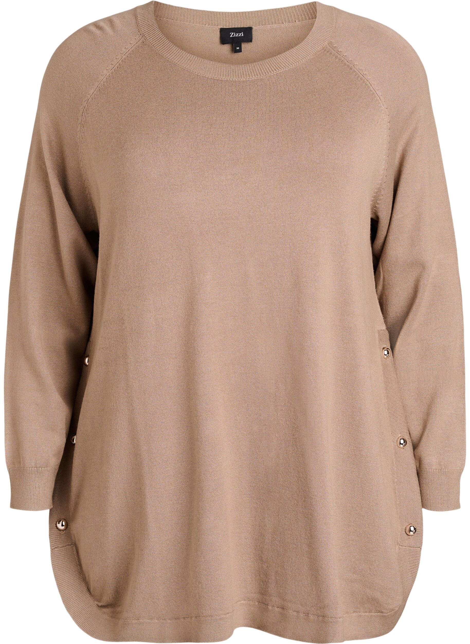 ZizziGebreide blouse met knoopjes aan de zijkant, Beige, Packshot image number 0