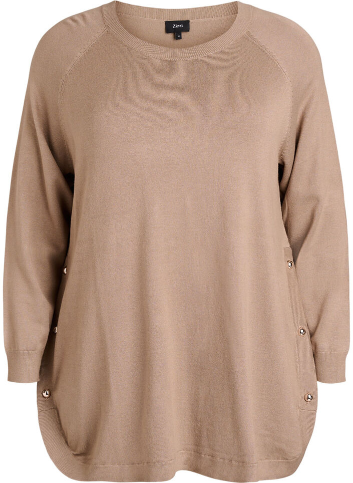 Gebreide blouse met knoopjes aan de zijkant, Beige, Packshot image number 0
