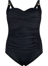 Gewatteerd badpak met draperie, Zwart