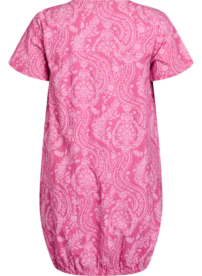 Katoenen jurk met korte mouwen en print, Roze, Packshot image number 1