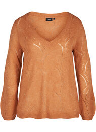 Gebreide blouse met patroon en wol, Amber Brown MEL