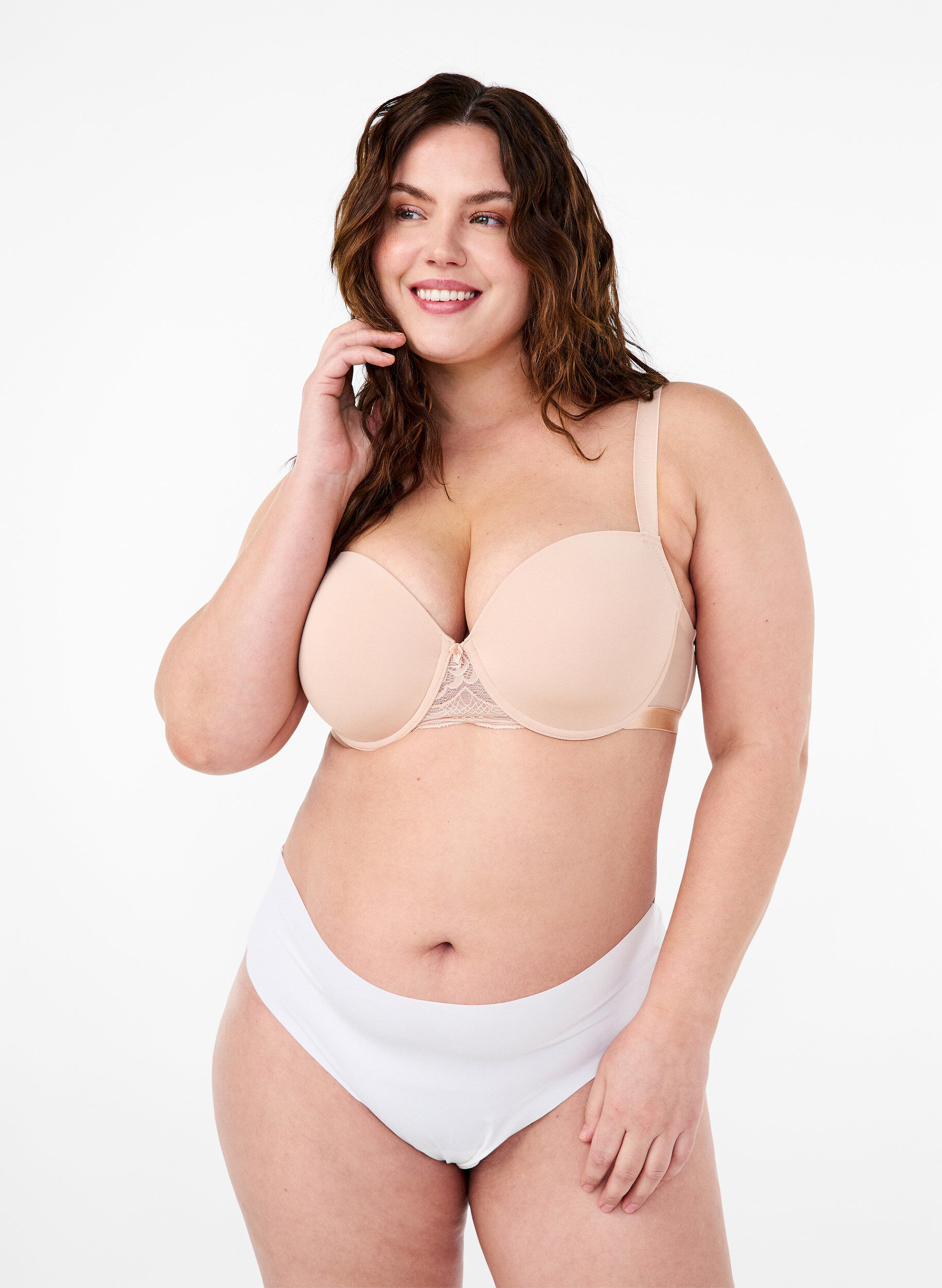 Zizzi Voorgevormde bh met mesh, Beige, Model image number 1