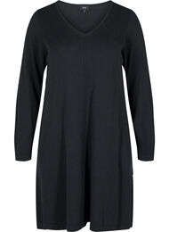 Gebreide jurk met v-hals van katoenmix, Black