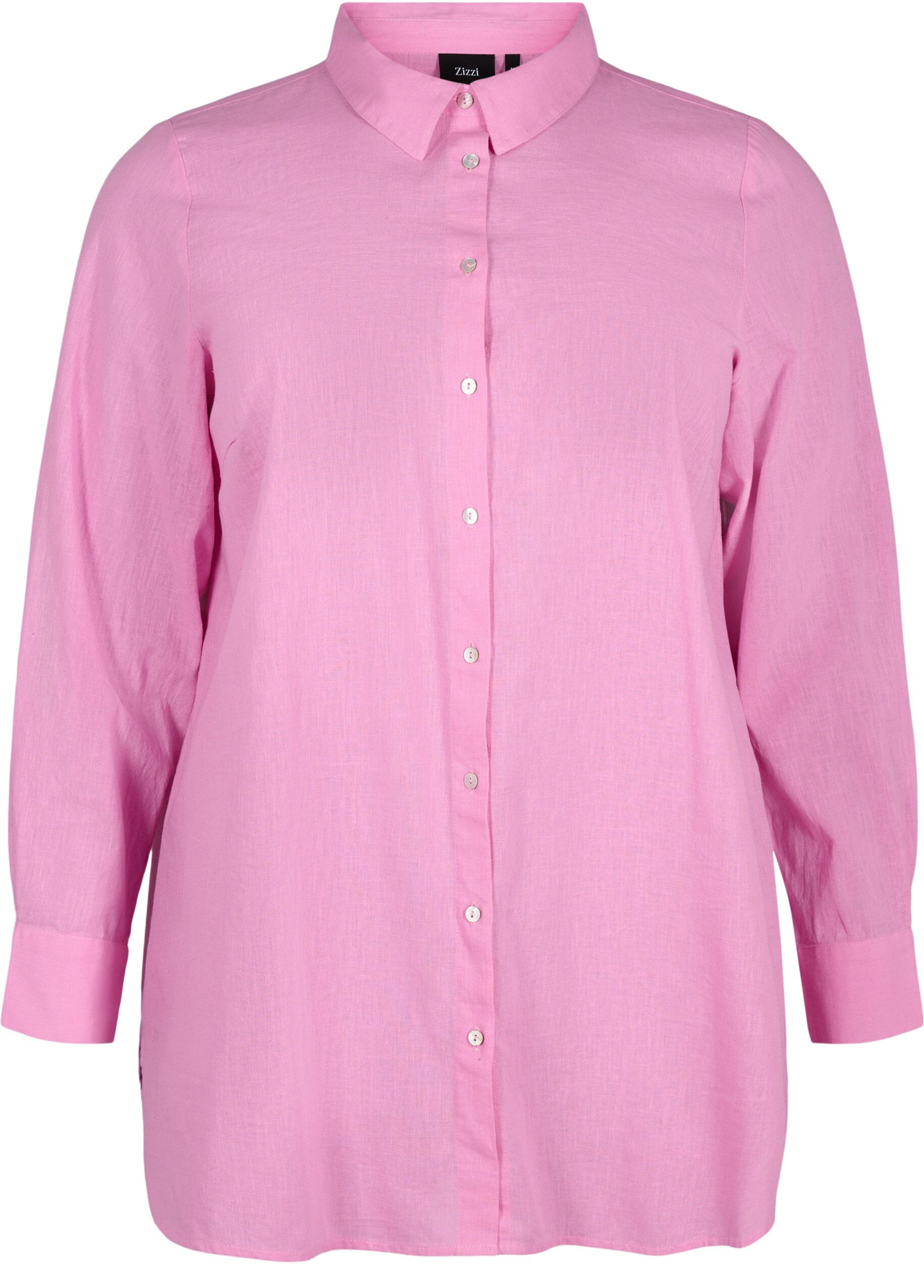 Zizzi Lang shirt van linnen en katoen, Rosebloom, Packshot image number 0