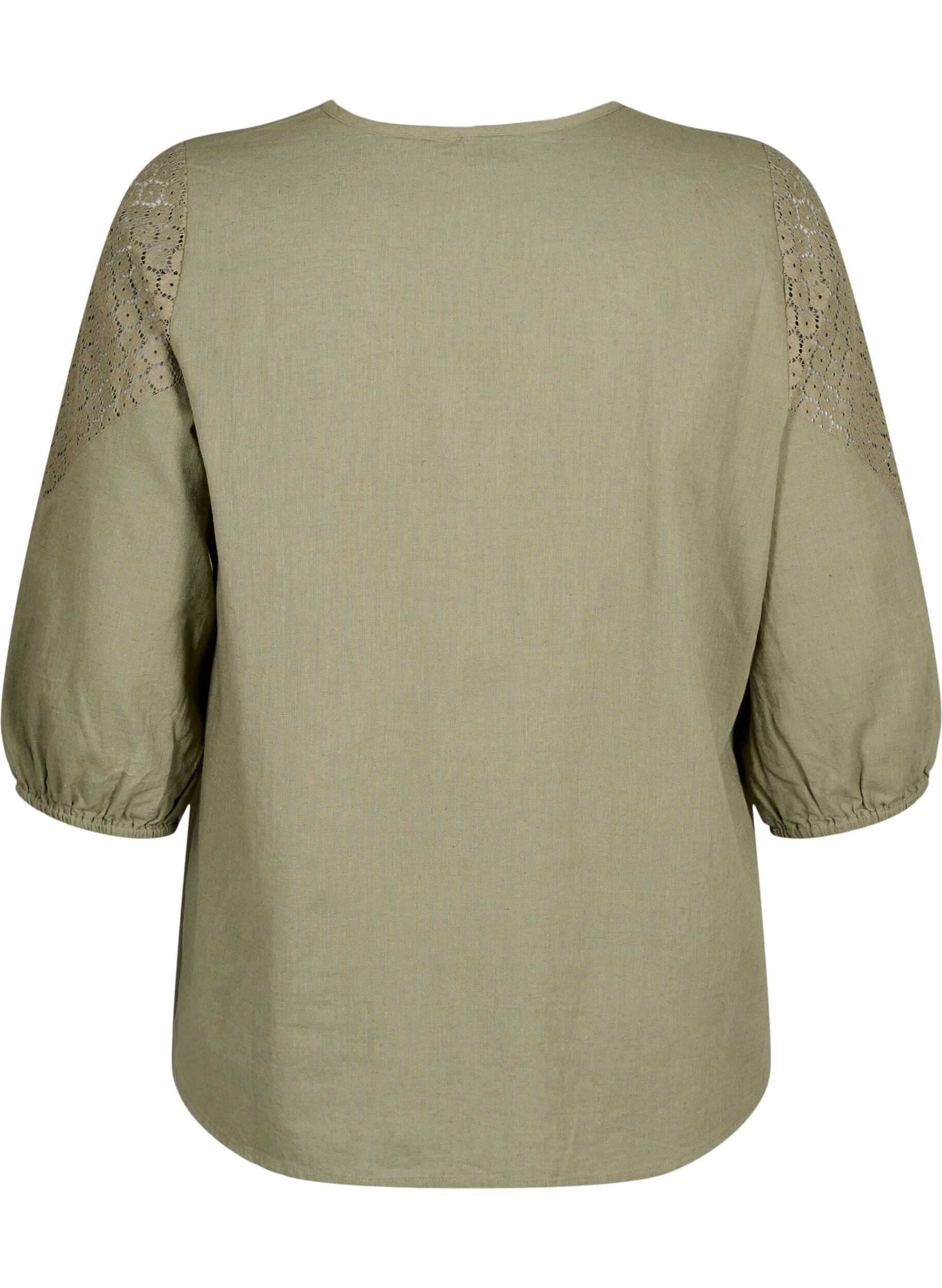 Zizzi Blouse van katoenmix met linnen en gehaakt detail, Deep Lichen Green, Packshot image number 1