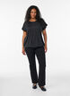 Jersey blouse met gestructureerde strepen en een gesmokte zoom, Zwart, Model image number 1