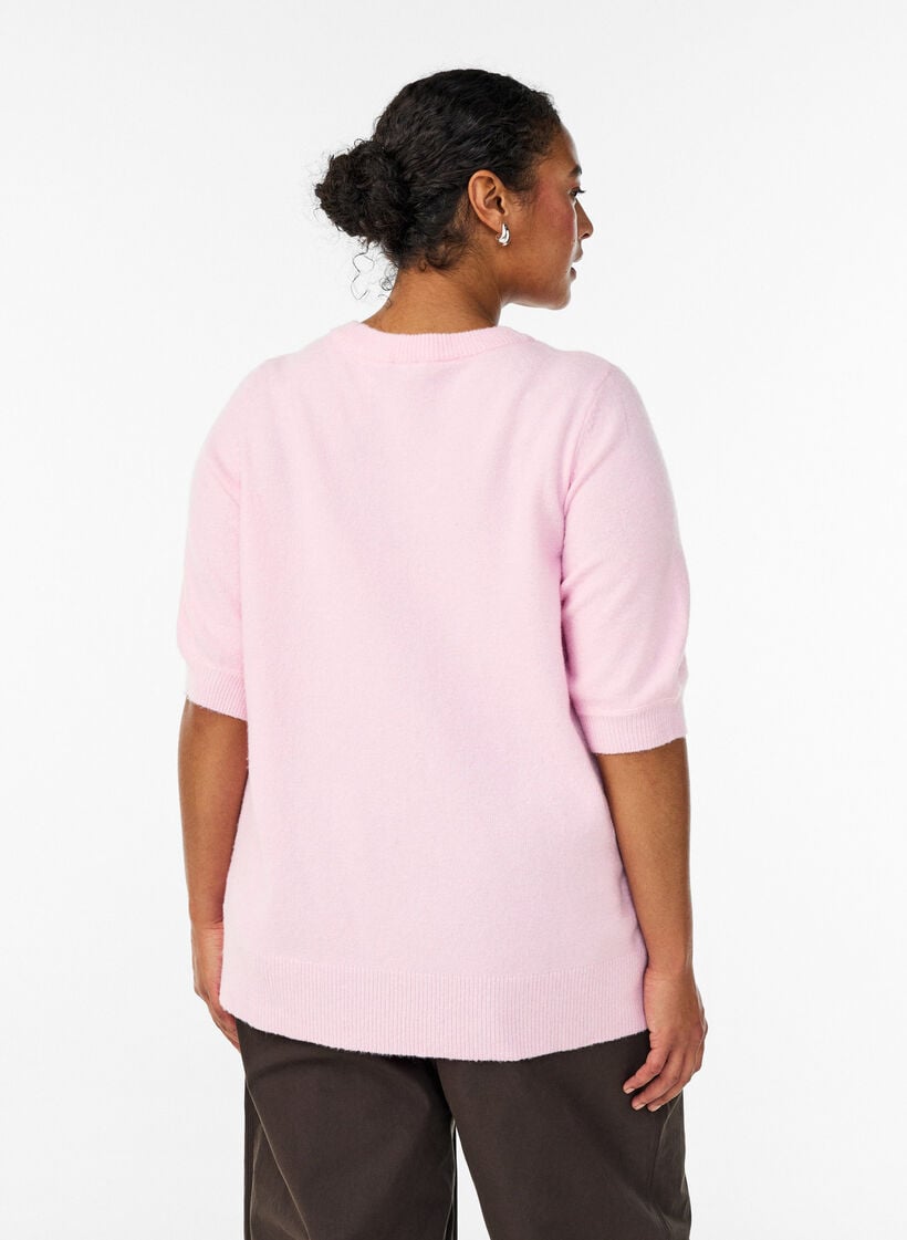 Gebreide blouse met korte mouwen, Roze, Model