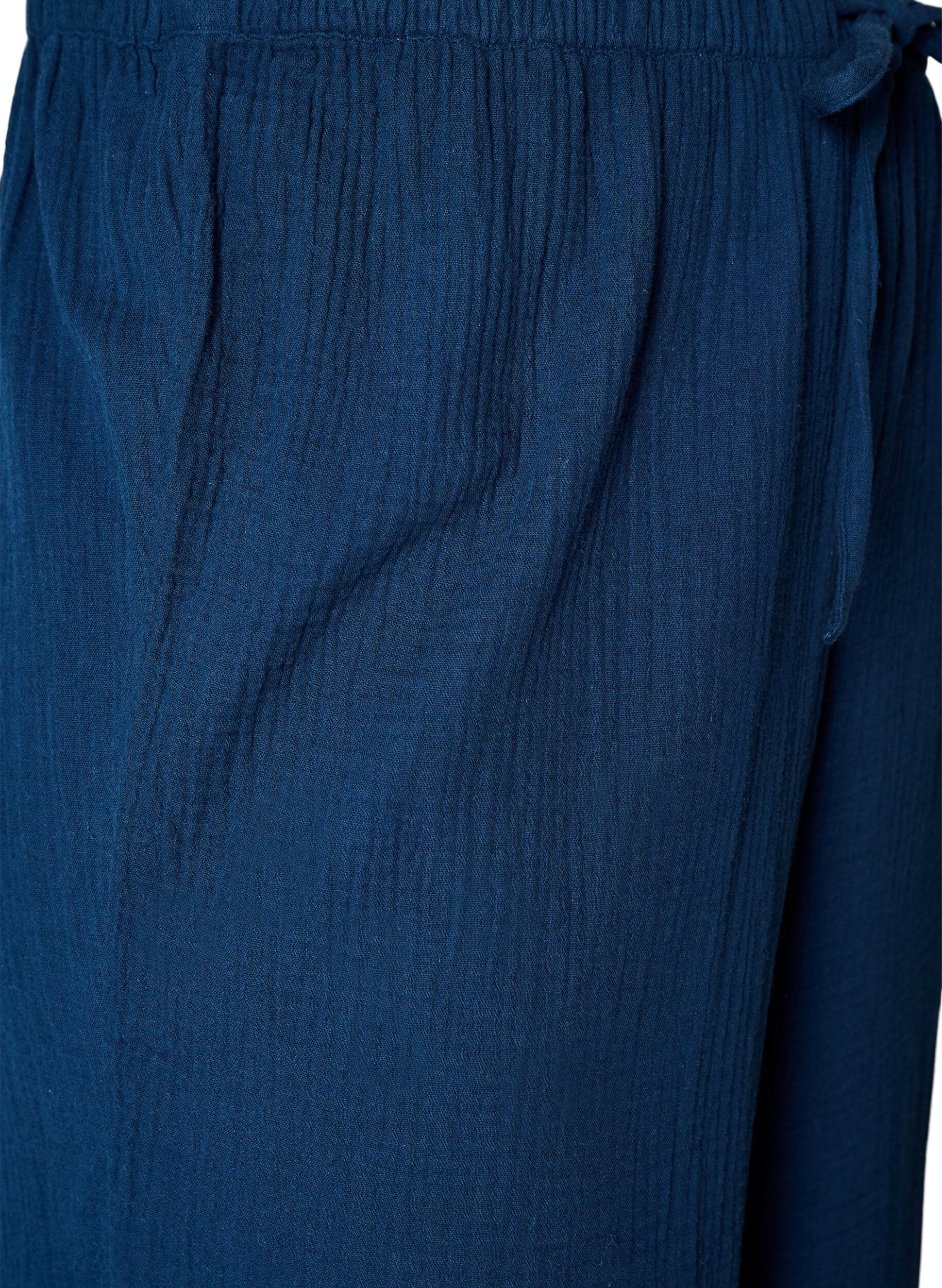 ZizziLosse pyjamabroek van katoenen mousseline, Blauw, Packshot image number 3