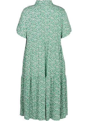 Viscose midi-jurk met korte mouwen, Green W. Flower, Packshot image number 1