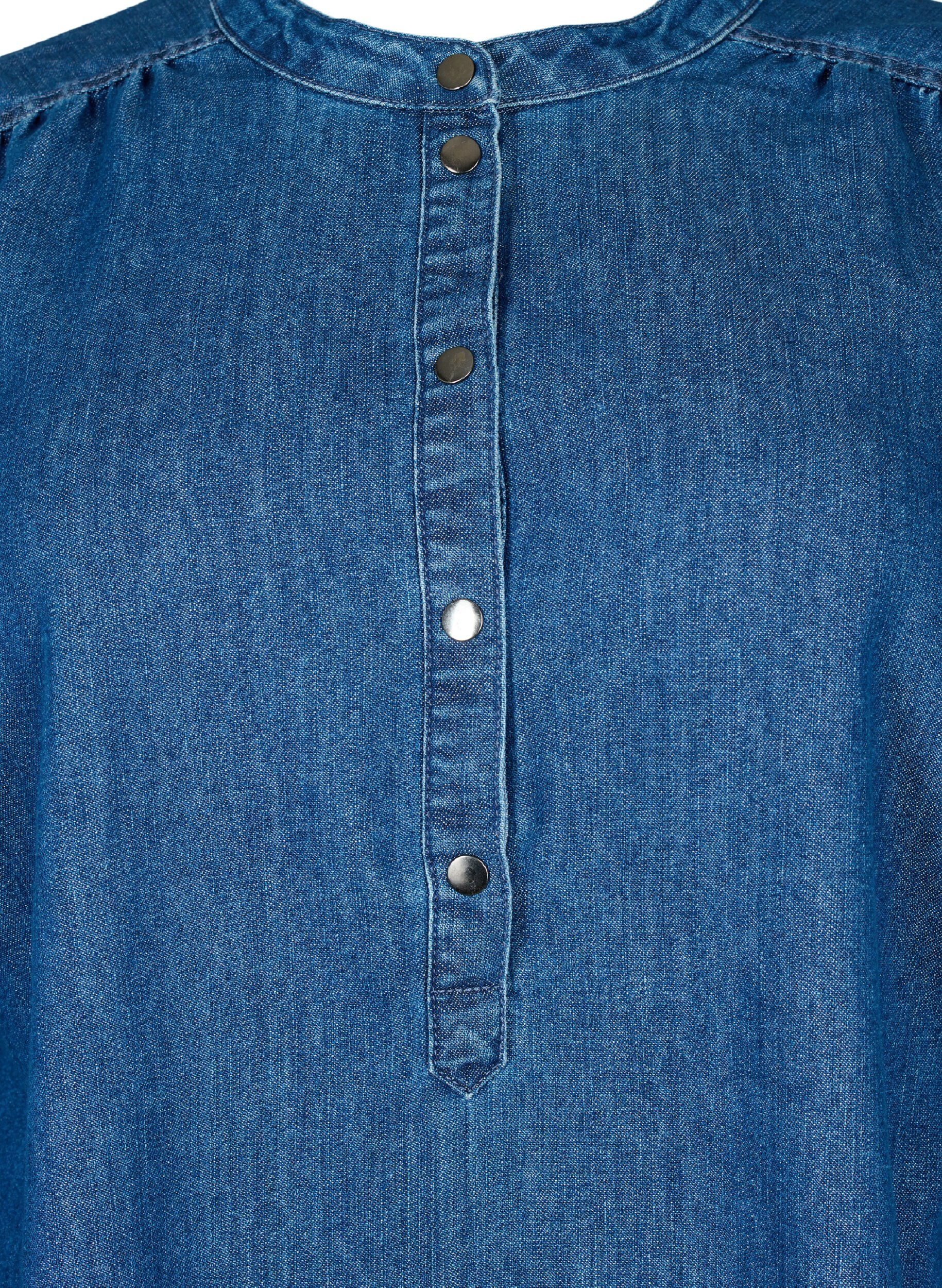 Zizzi Denim jurk met lange mouwen, Blue denim, Packshot image number 2