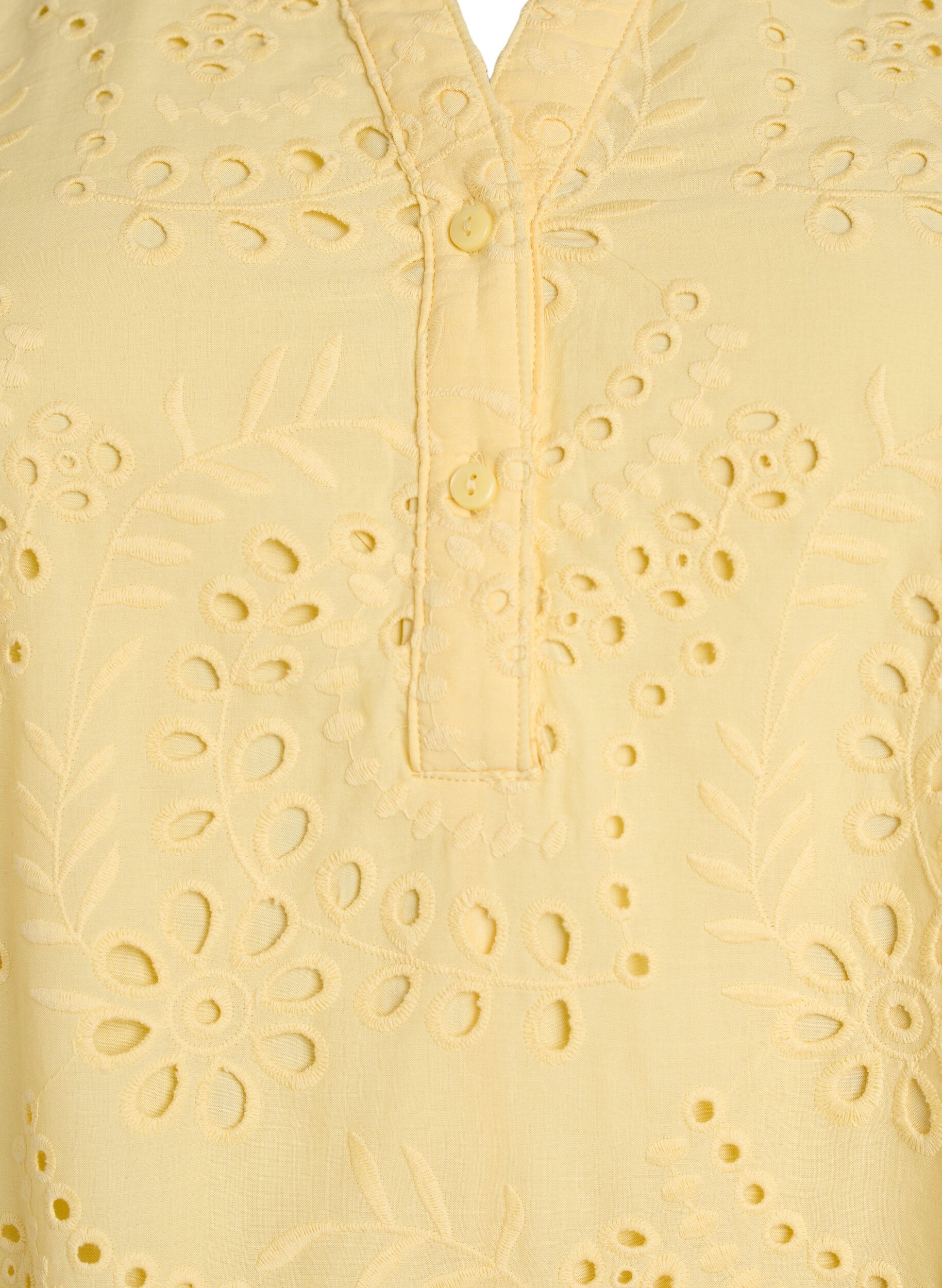 Zizzi Broderie anglaise jurk met ruches mouwen, Geel, Packshot image number 2