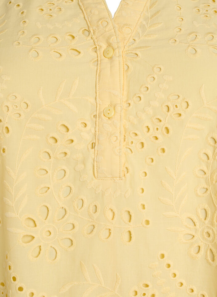 Broderie anglaise jurk met ruches mouwen, Geel, Packshot image number 2