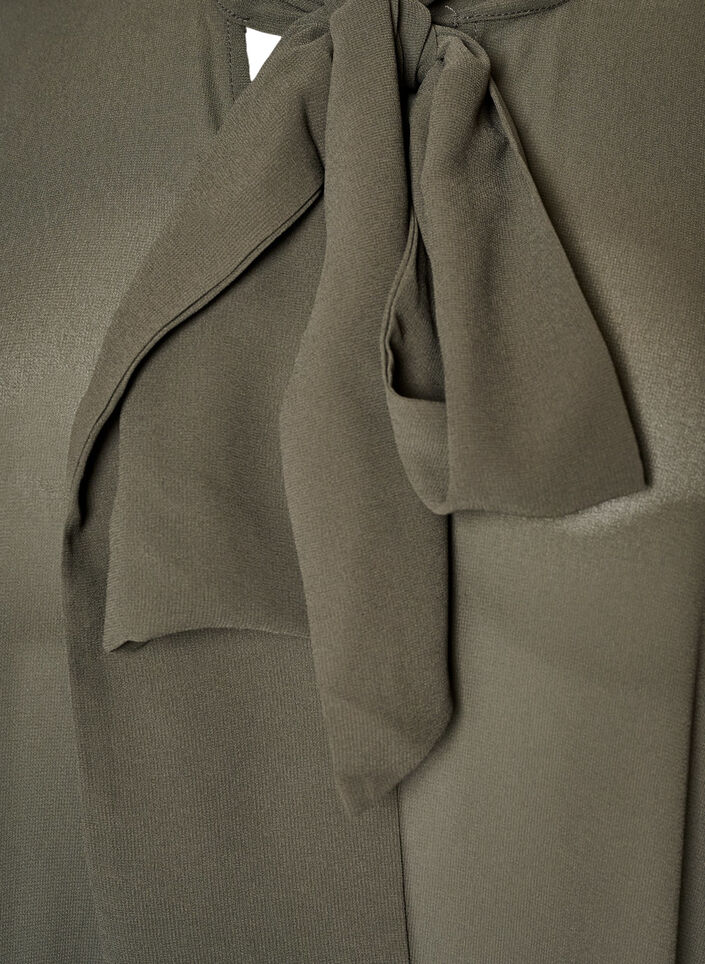 Blouse met striklint en ruches, Grijs, Packshot image number 2