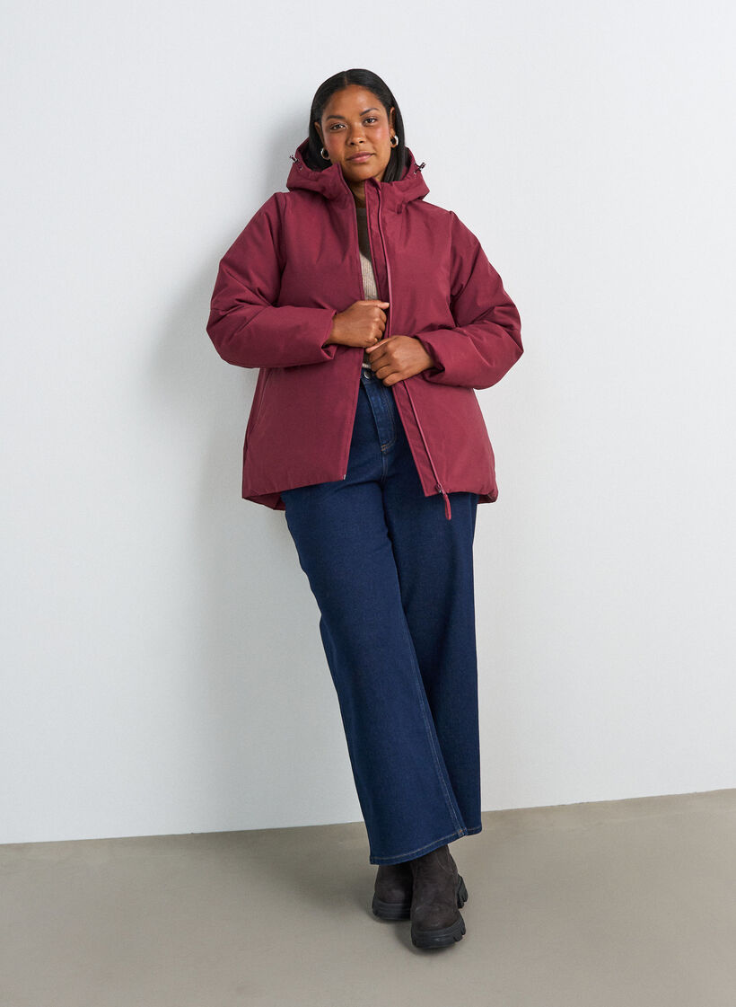 Winterjas met capuchon en verstelbare taille, Rood, Model image number 1
