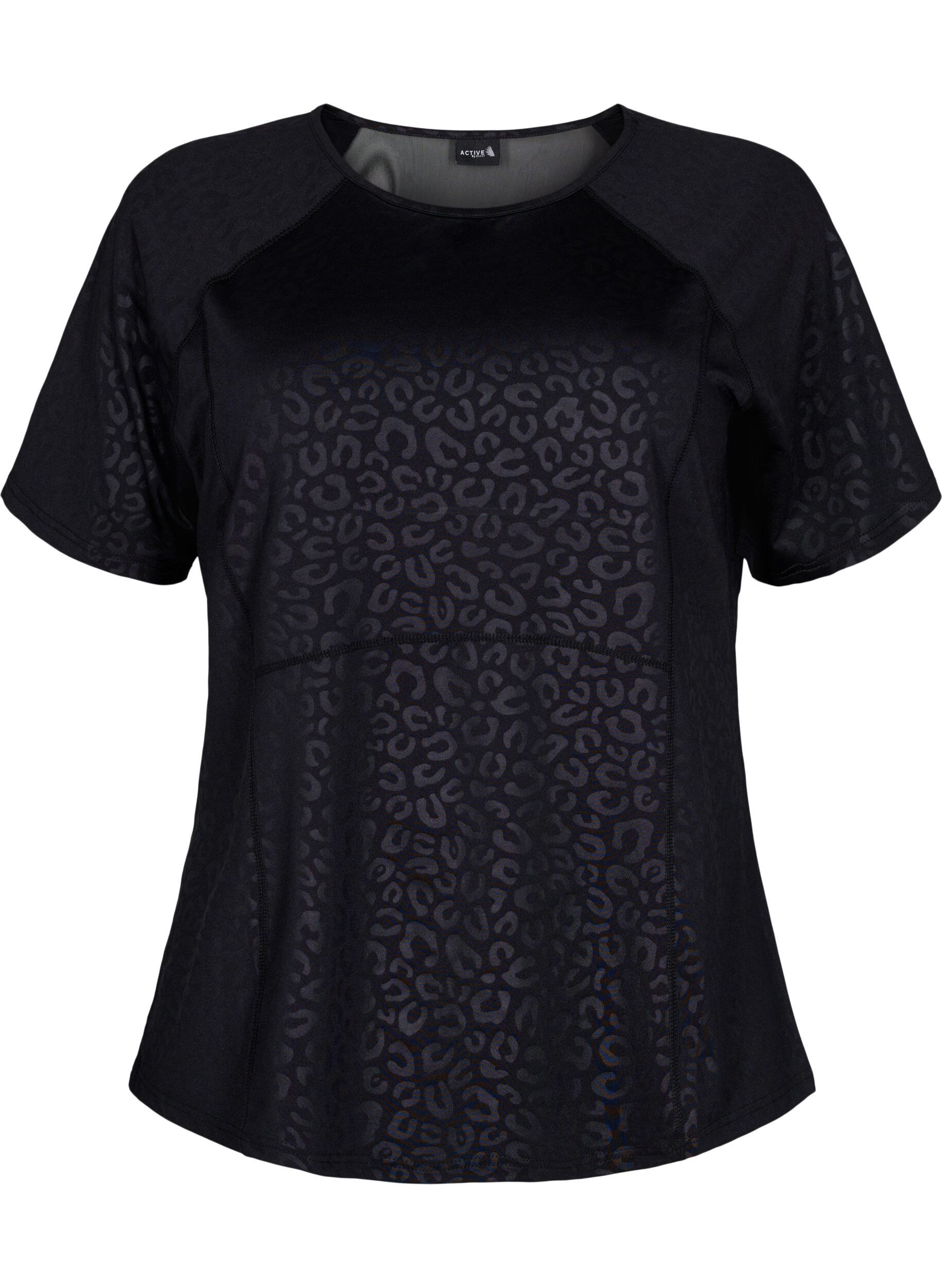 Zizzi Sport T-shirt met print en mesh, Black, Packshot image number 0