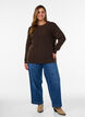 Gem&ecirc;leerde gebreide blouse met ronde hals, Bruin, Model image number 1