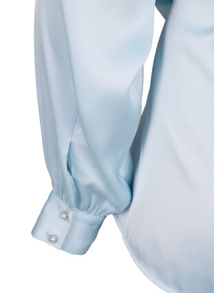 Feestelijke blouse van satijn met overslag, Delicate Blue, Packshot image number 4