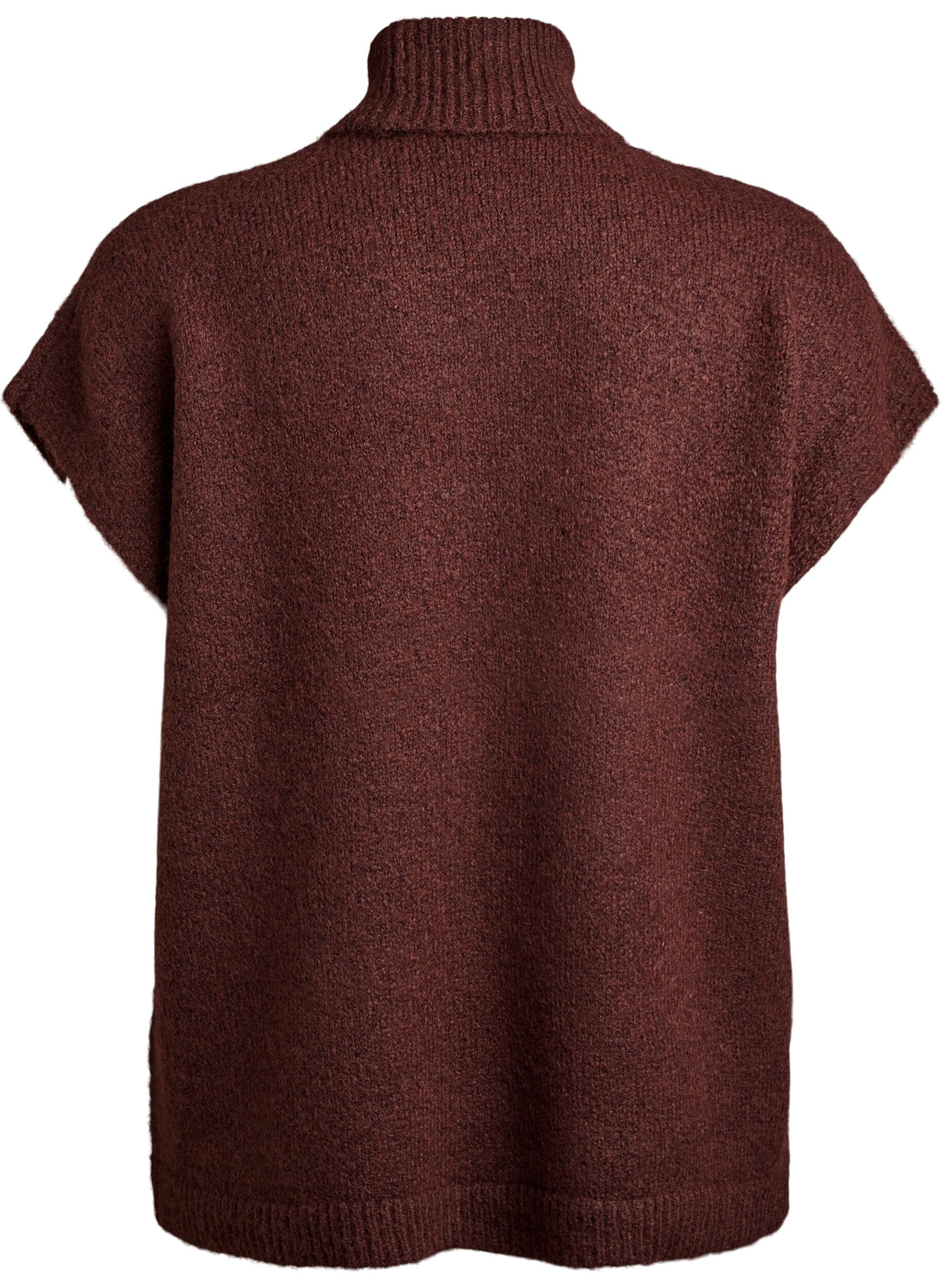 Zizzi Mouwloos gebreid vest met col, Bruin, Packshot image number 1