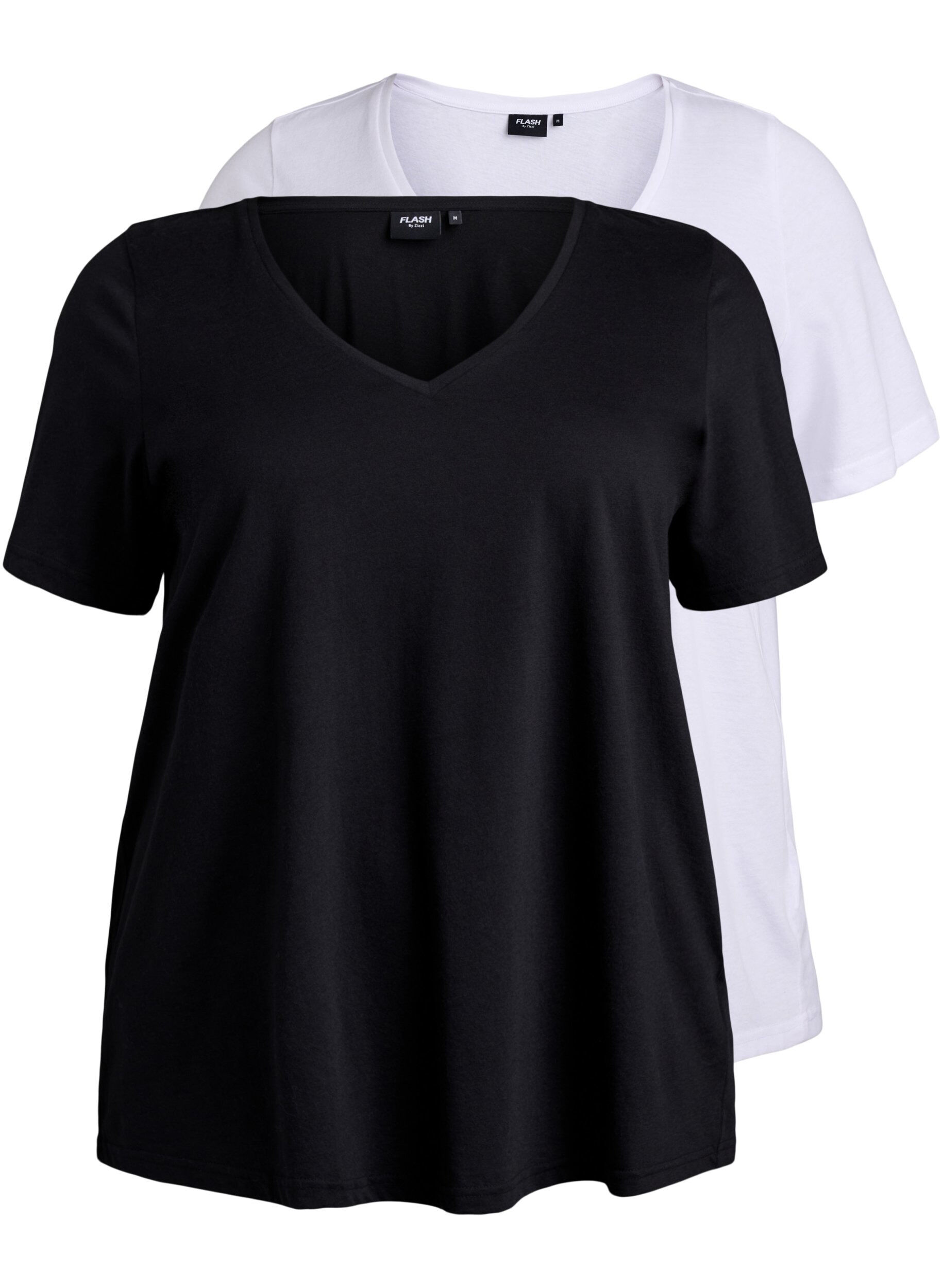 Zizzi 2-pack T-shirts met V-hals, Zwart, Packshot image number 0