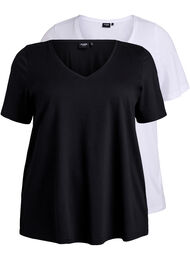 2-pack T-shirts met V-hals, Zwart