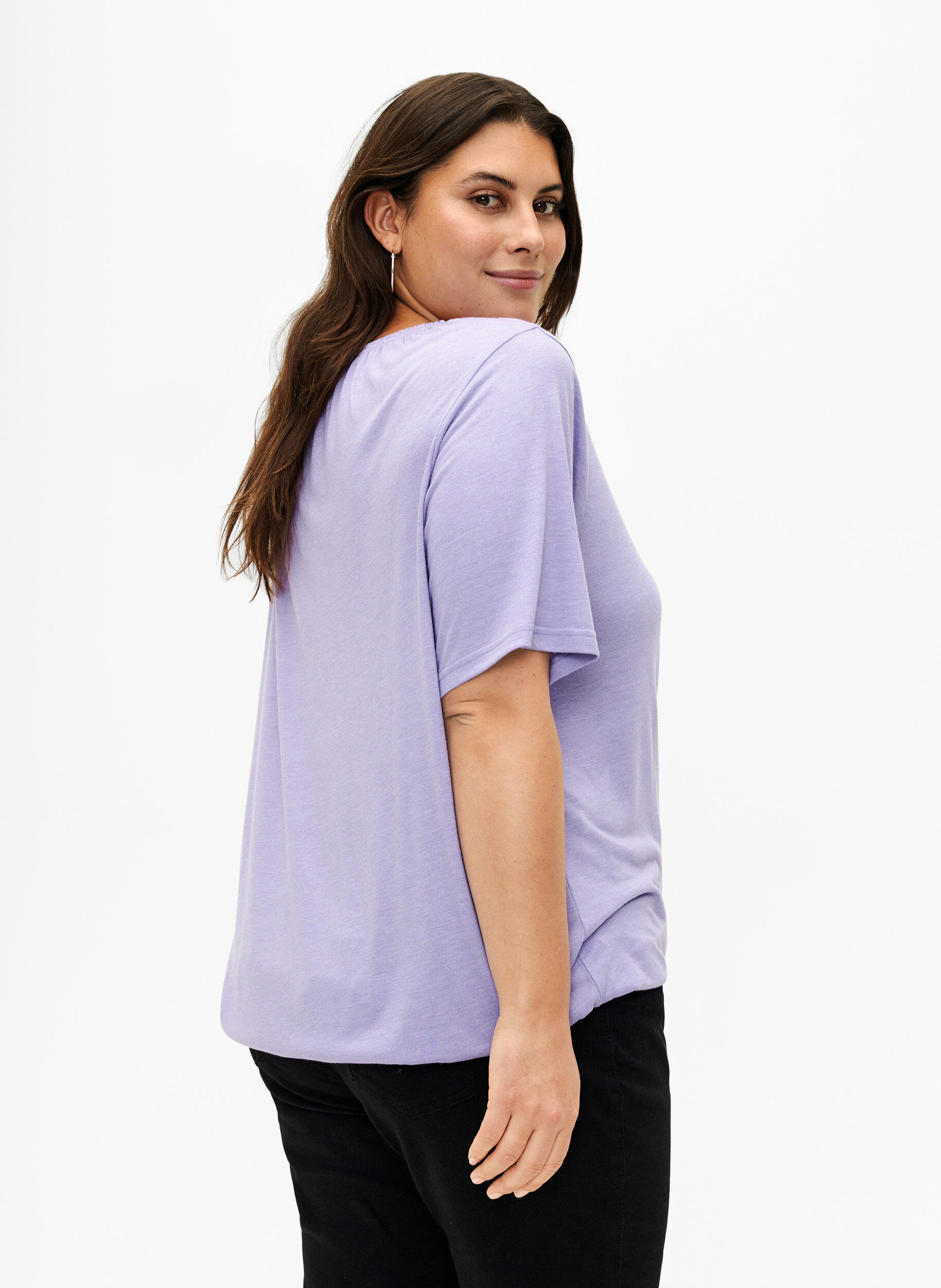 Zizzi Melange Blouse met korte mouw, Violet Tulip Mel., Model image number 1