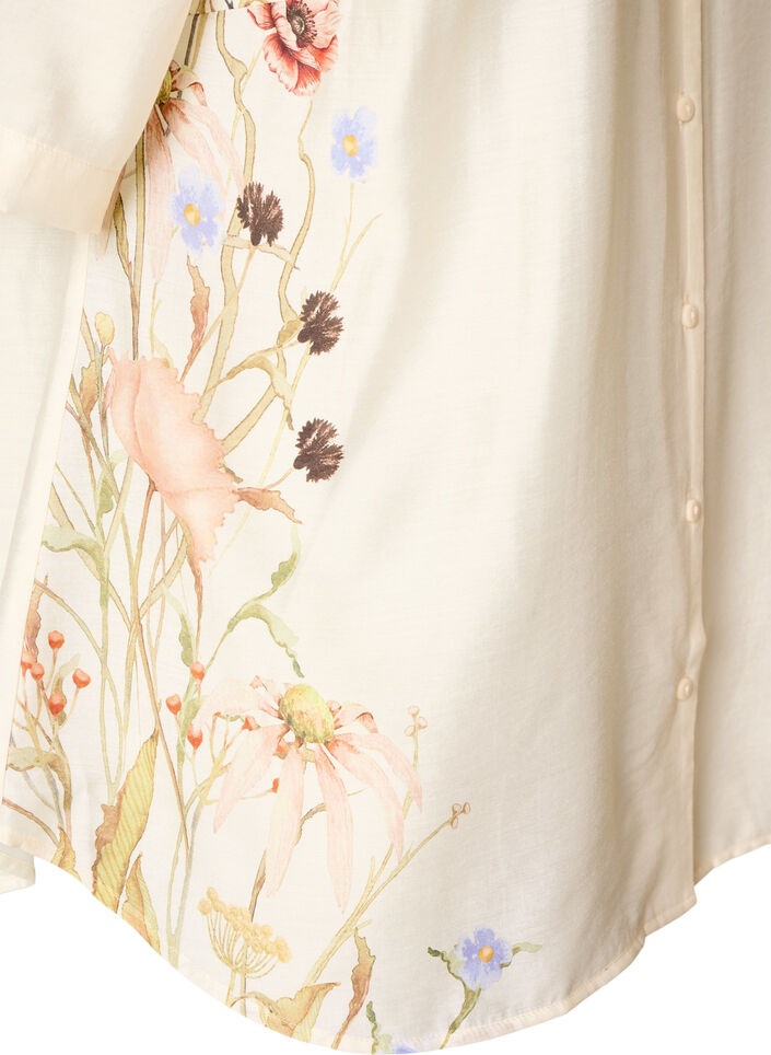 Blouse met ellebooglange mouwen en bloemenaccenten, Beige, Packshot image number 3
