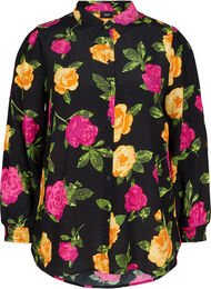 Gebloemde blouse van viscose met smokwerk, Black Flower AOP
