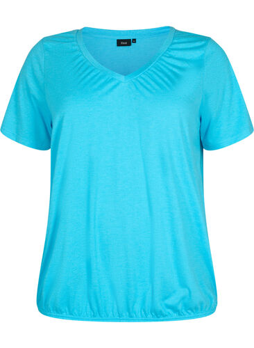 	 Gemêleerd t-shirt met elastische rand, Blue Atoll Mél, Packshot image number 0