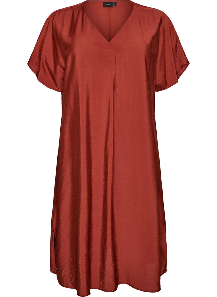 Jurk met V-hals van viscose, Rood, Packshot image number 0