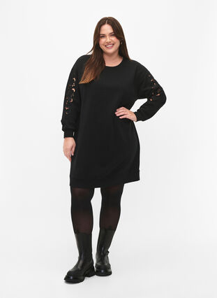 Sweater-jurk met geborduurde details, Black, Model image number 3