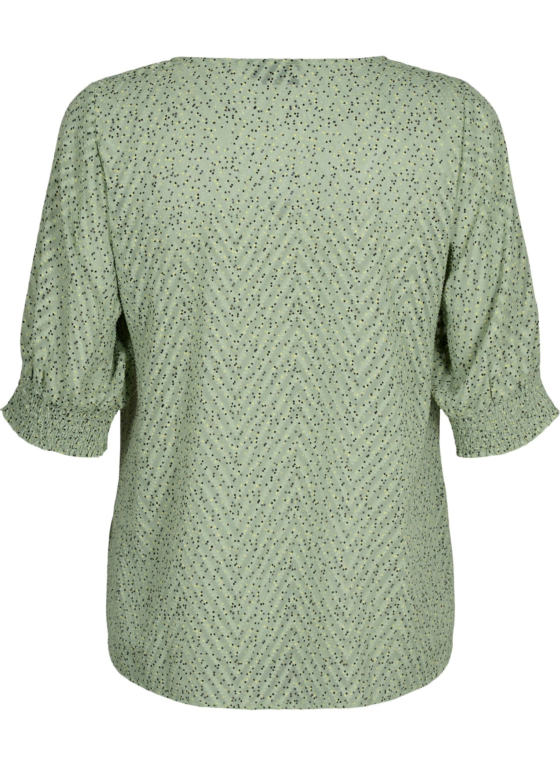 Zizzi Gestippelde blouse met 1/2 mouwen, Seagrass Dot, Packshot image number 1