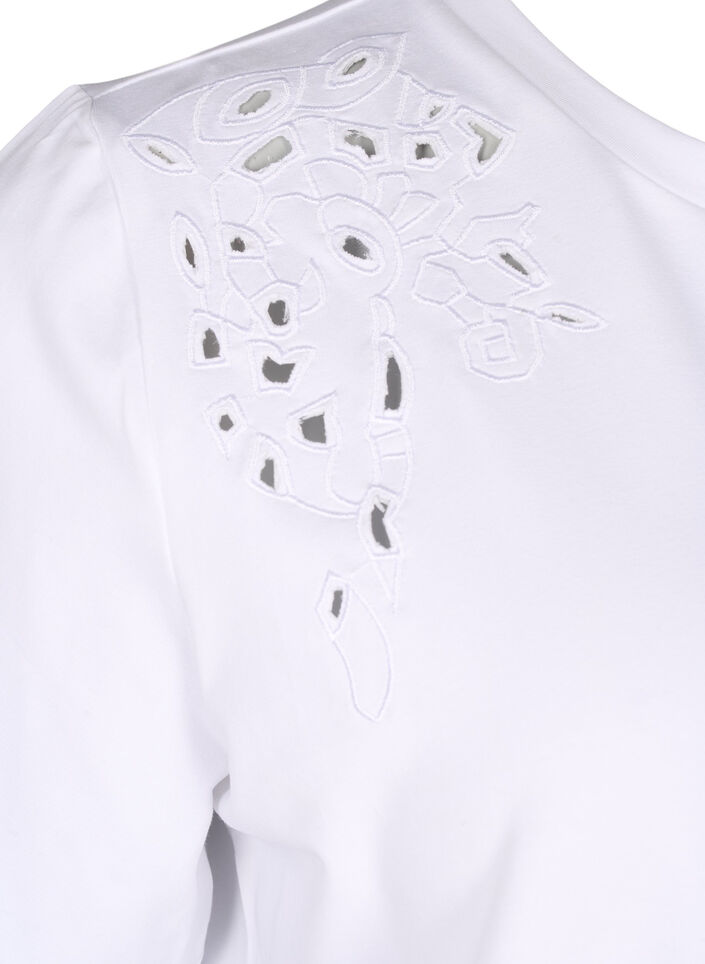 T-shirt van biologisch katoen met geborduurde details, Bright White, Packshot image number 3