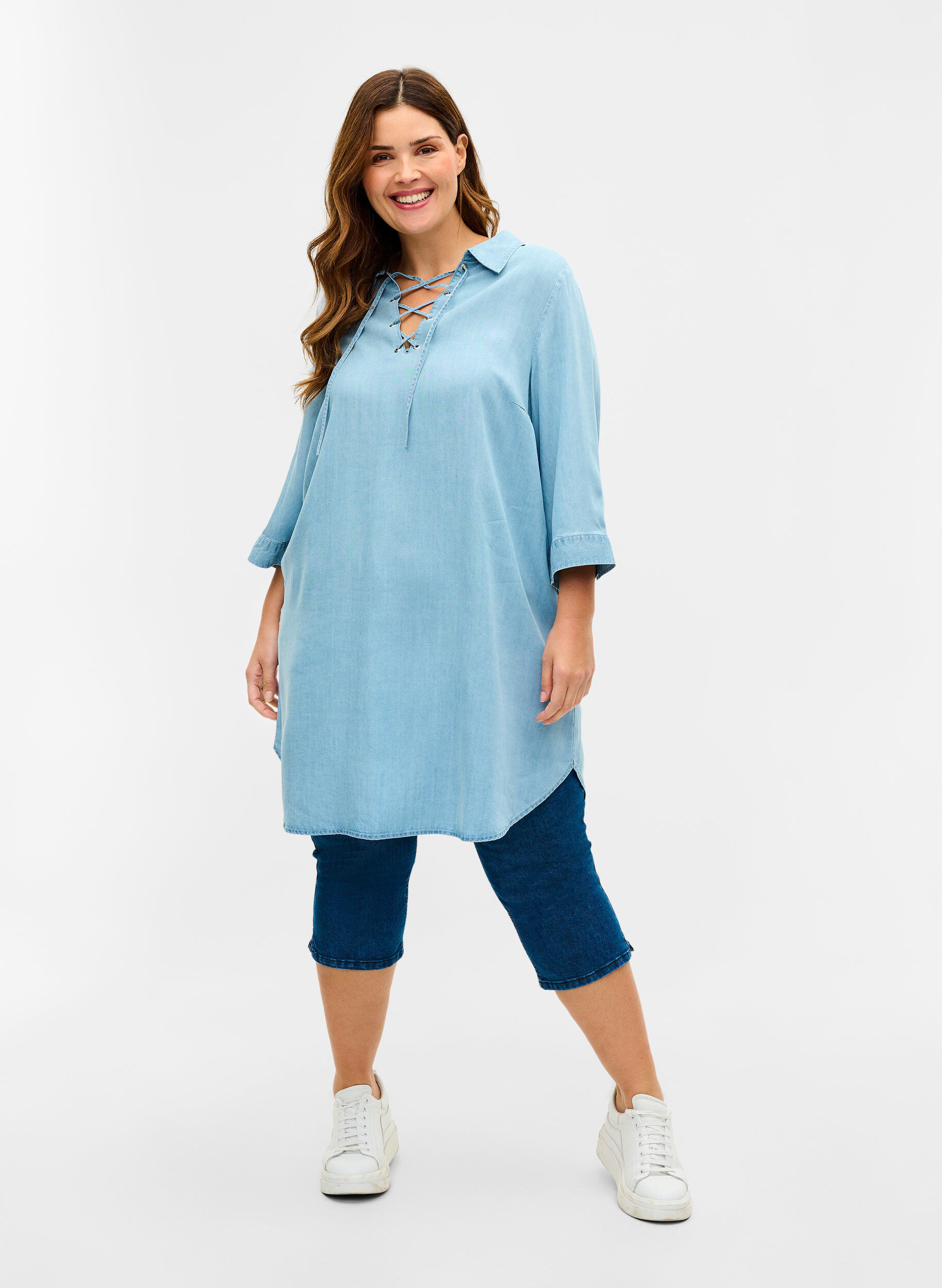 Zizzi Tuniek met 3/4 mouwen, Light blue denim, Model image number 2