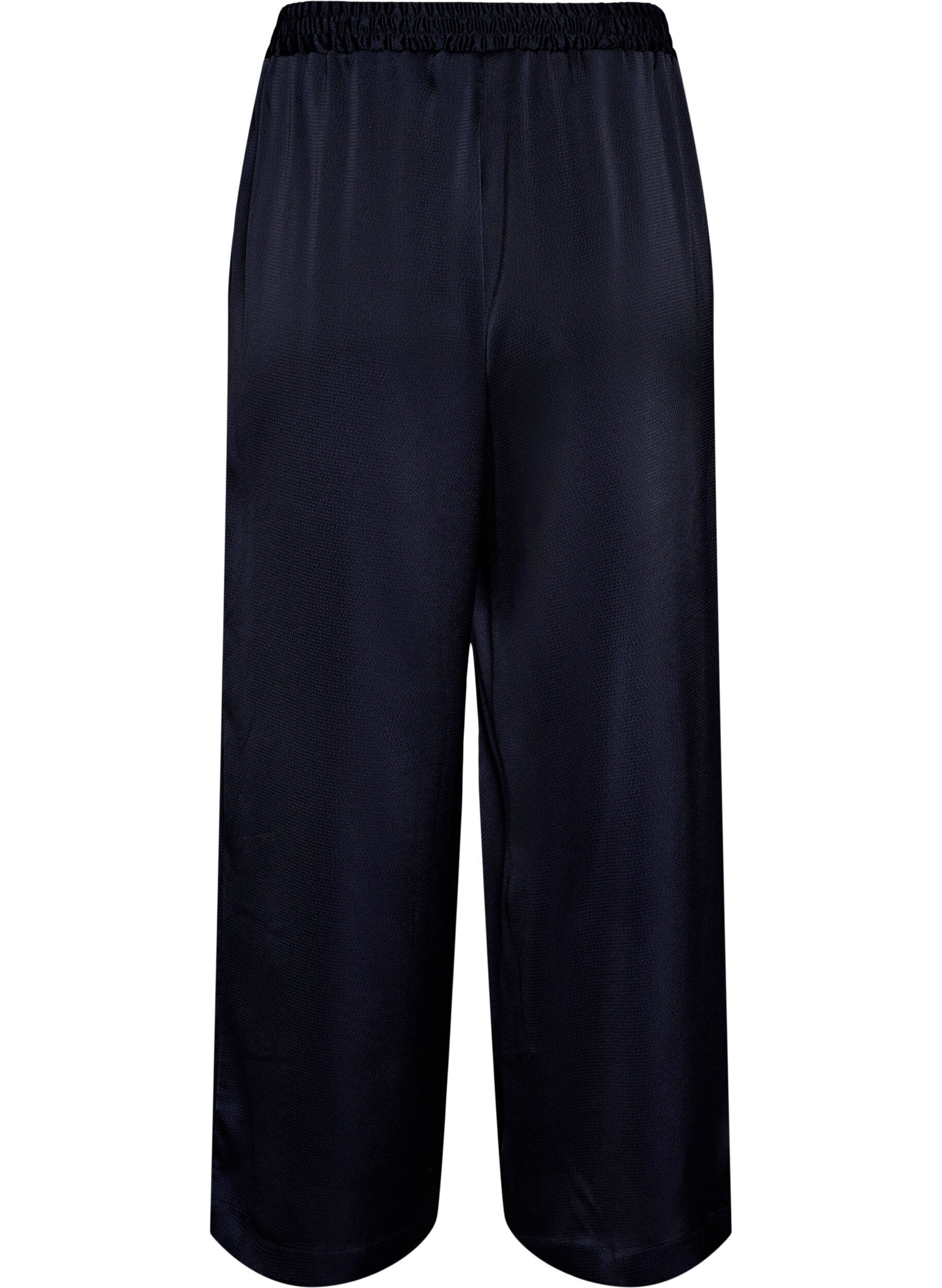 Zizzi Broek in satijnlook met wijde, rechte pijpen, Blauw, Packshot image number 1
