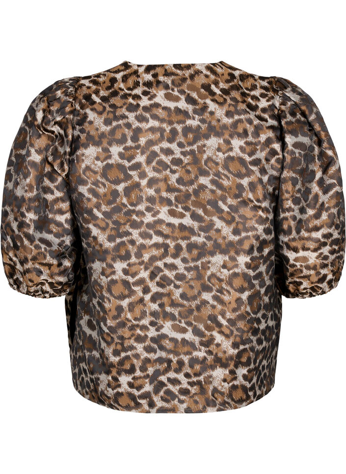 Jacquard Leo jasje met pofmouwen, Brown Leo AOP, Packshot image number 1