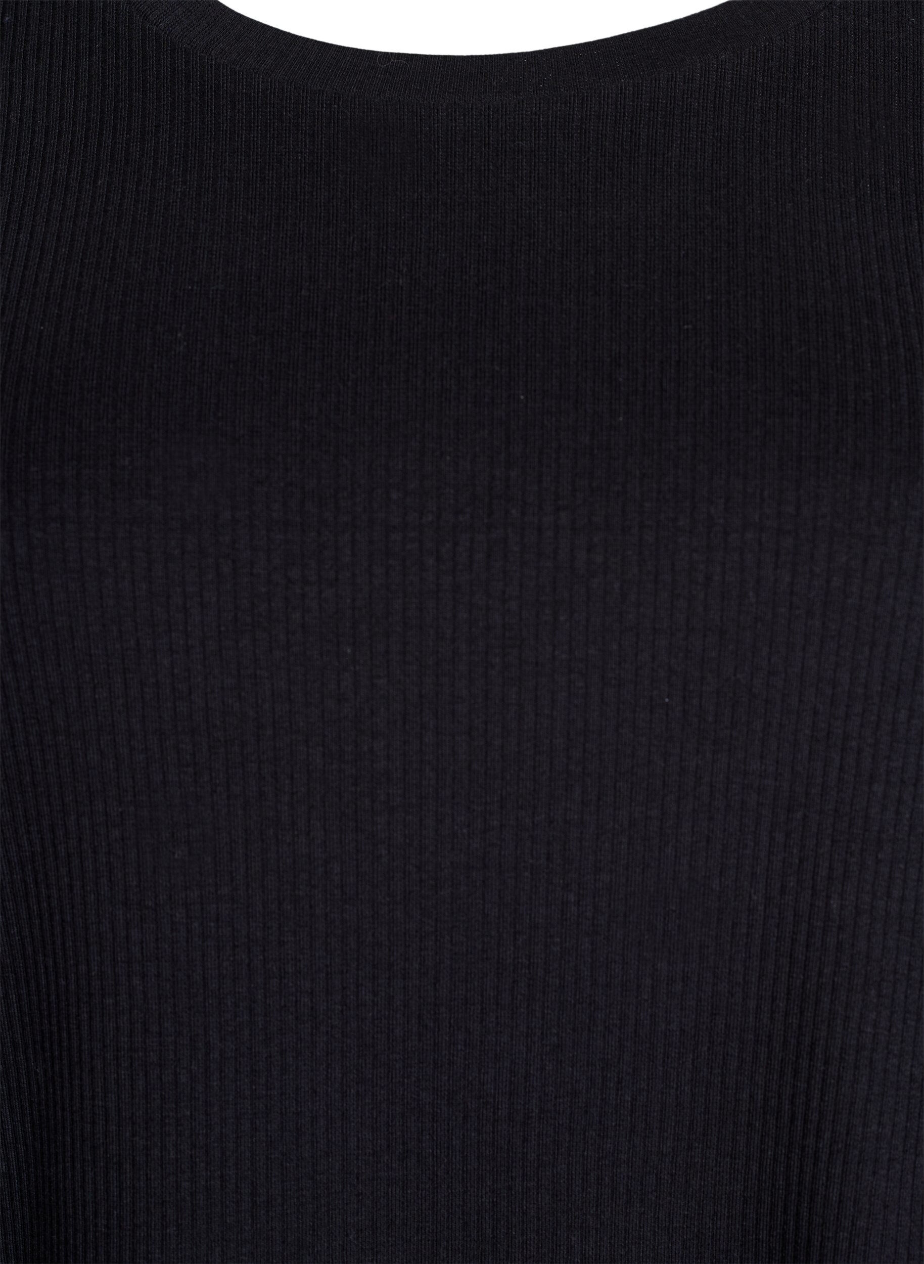 Zizzi Geribde jersey blouse met korte mouwen, Zwart, Packshot image number 2