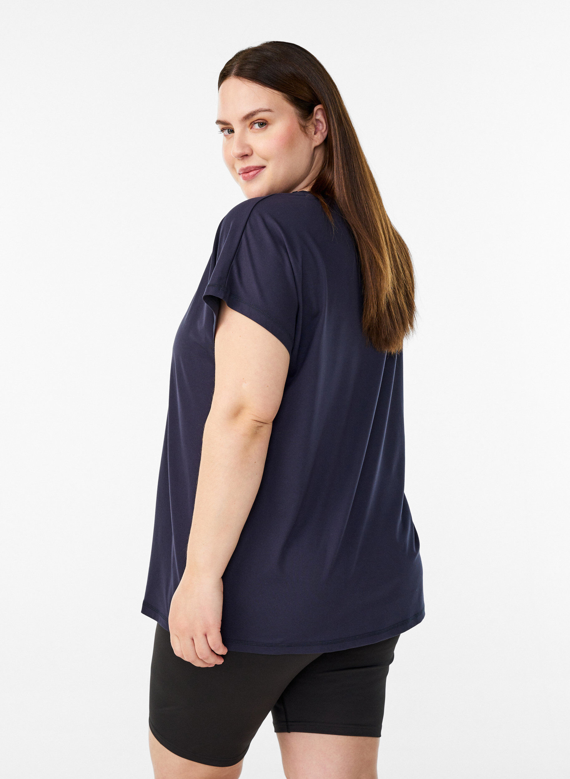 Zizzi Effen gekleurd trainingsshirt, Blauw, Model image number 2