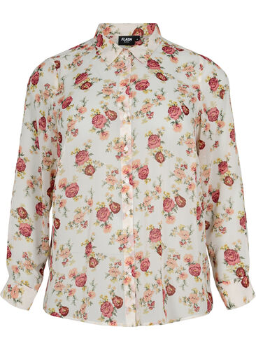 FLASH - Shirt met lange mouwen en bloemenprint, Off White Flower, Packshot image number 0