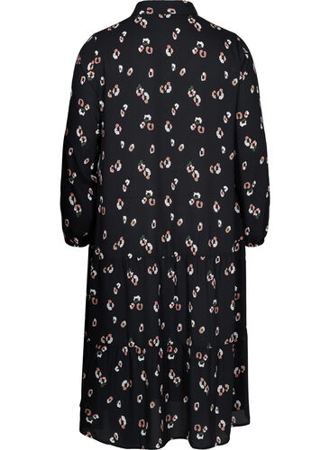 Midi-jurk met lange mouwen en print, Black w. Flower, Packshot image number 1