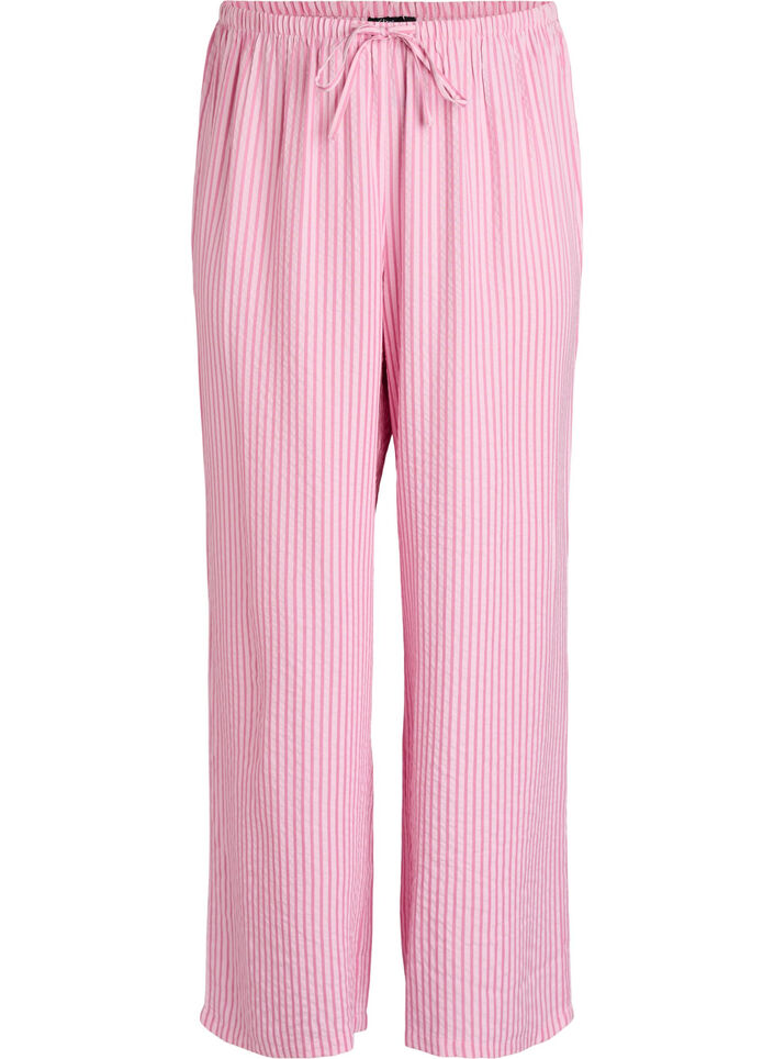 Losse seersucker-pyjamabroek met hoge taille, Roze, Packshot image number 0