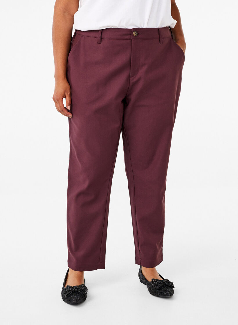 Broek met hoge taille en rechte pijpen, Donker Bordeaux, Model image number 2