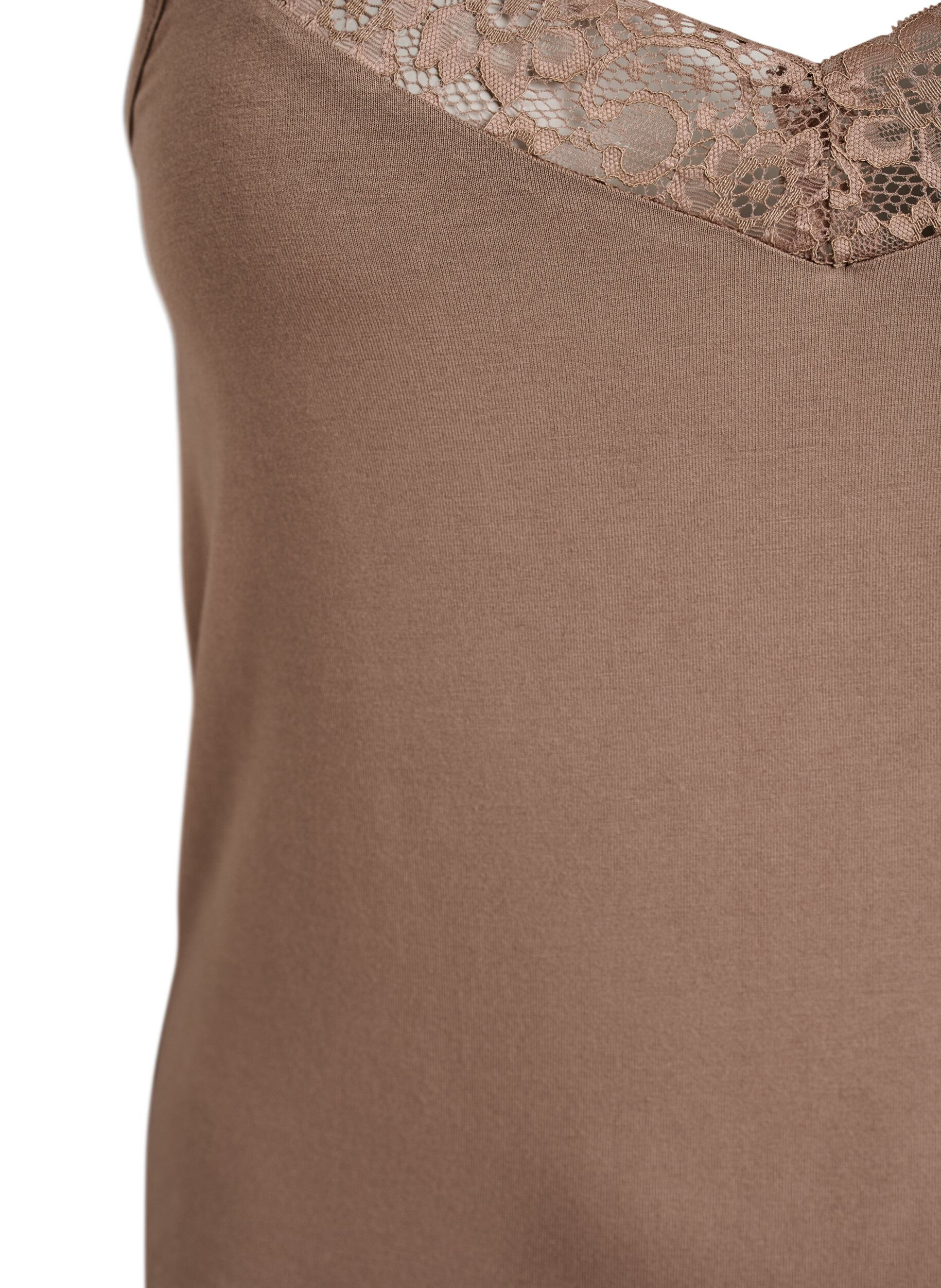 Zizzi Viscose top met kanten rand, Beige, Packshot image number 2