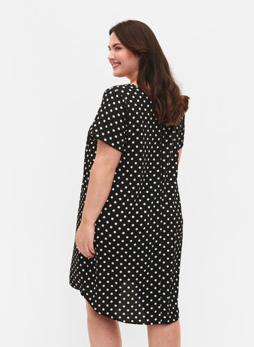 Bedrukte jurk met korte mouwen, Black w. Dots, Model image number 1