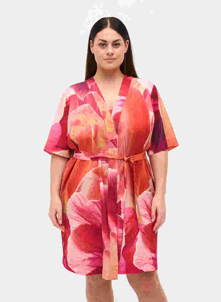 Badjas met print en lange mouwen, Orange Pink AOP, Model