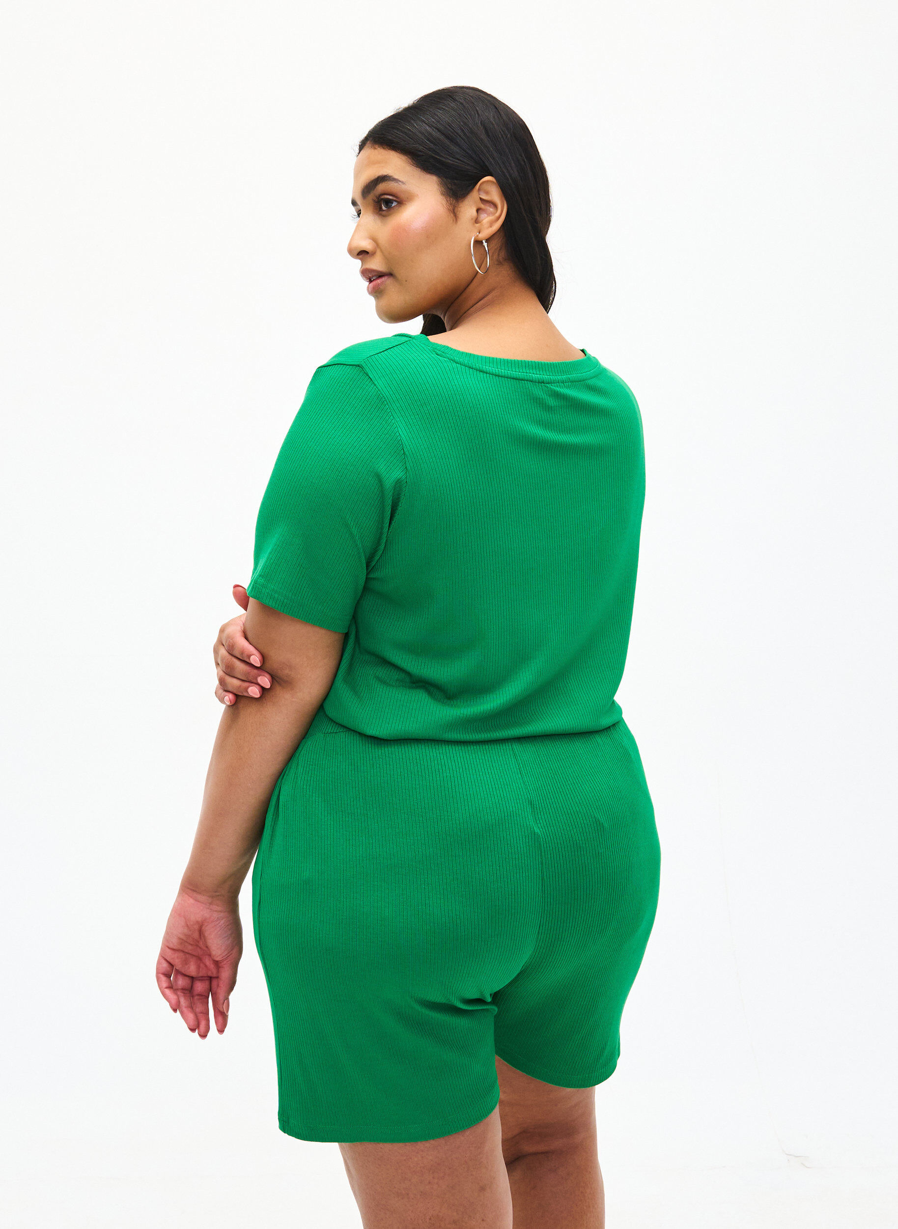 Zizzi Losvallende korte broek van viscose met ribbels, Jolly Green, Model image number 1