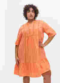 Gestreepte viscose jurk met kanten lint, Nectarine, Model